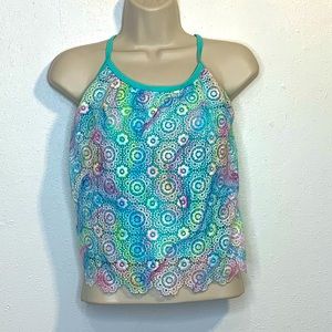 Justice Girls Rainbow Lace Swim Tankini Top SZ 12